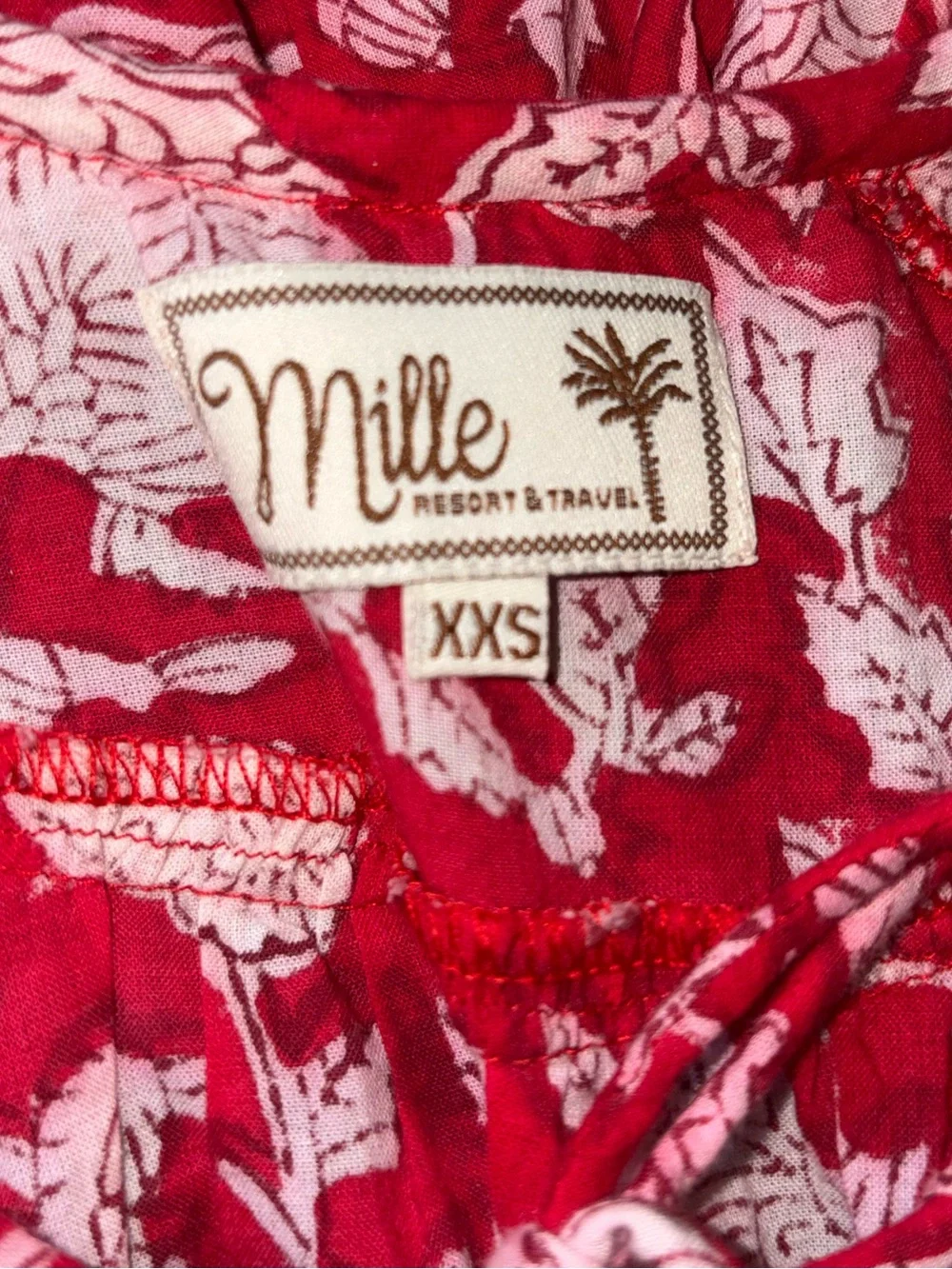 Anthropologie Mille May Red Zinnia Floral Print Ruffle Tie Neck Blouse - XXS +